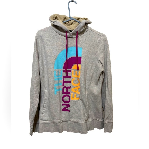 The North Face Jackets & Blazers - The North Face colorful light gray graphic hoodie soft winter jacket size large